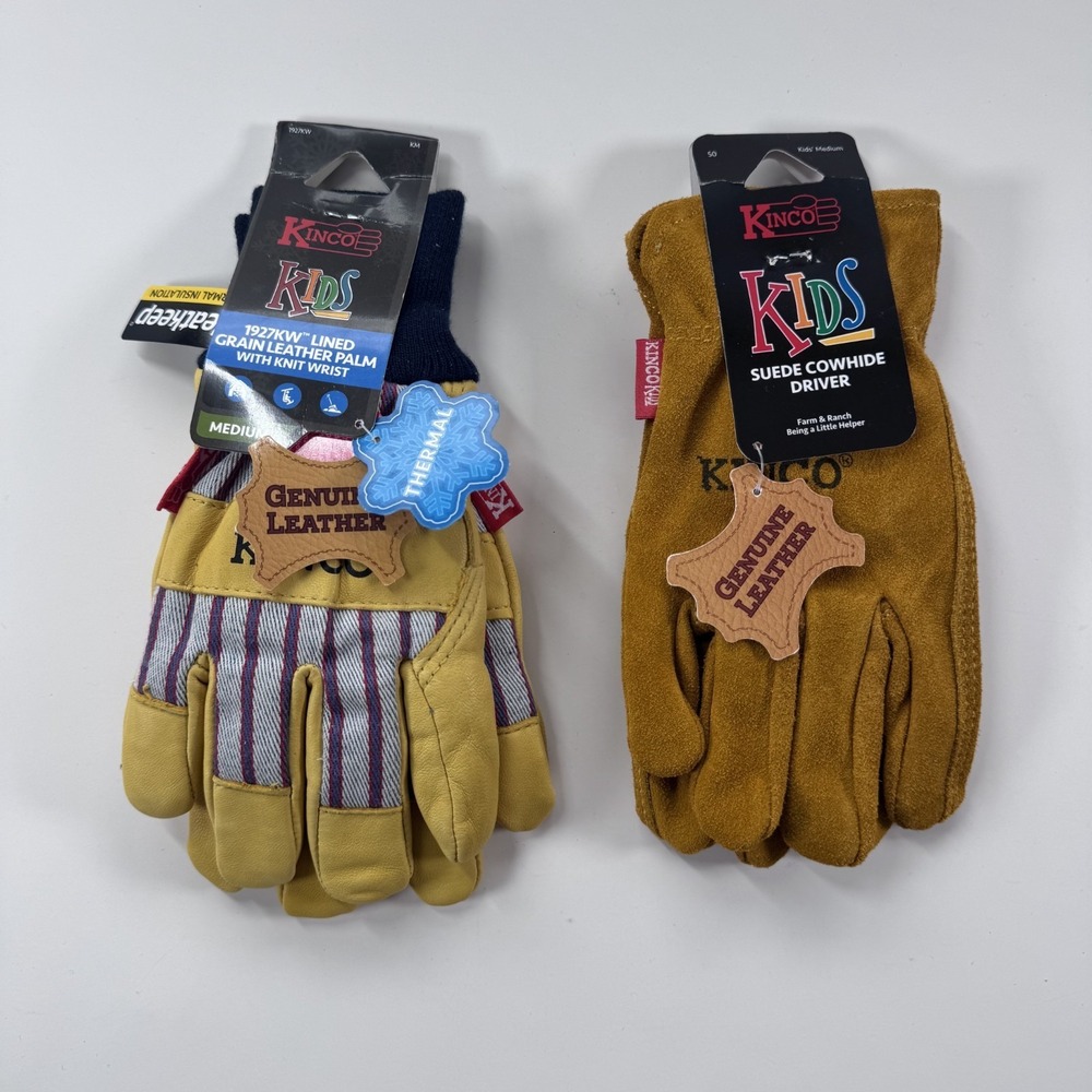 KINCO Kids Medium Glove Bundle x 2 1927 KW Lined Thermal & Suede Cowhide Driver